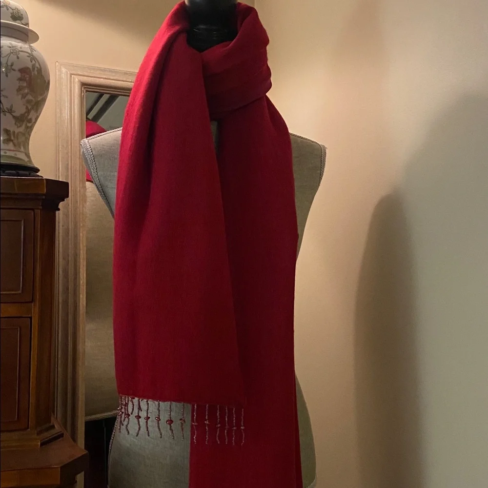 Red large beaded wrap scarf 🧣 shawl pashmina silk
